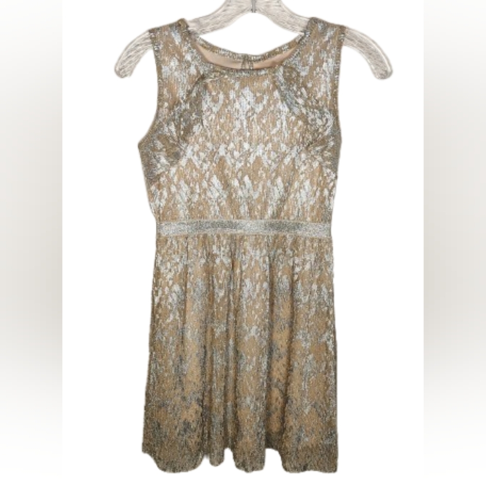Girls Gold Shimmer Dress with Ruffle Size: Large (10-12)